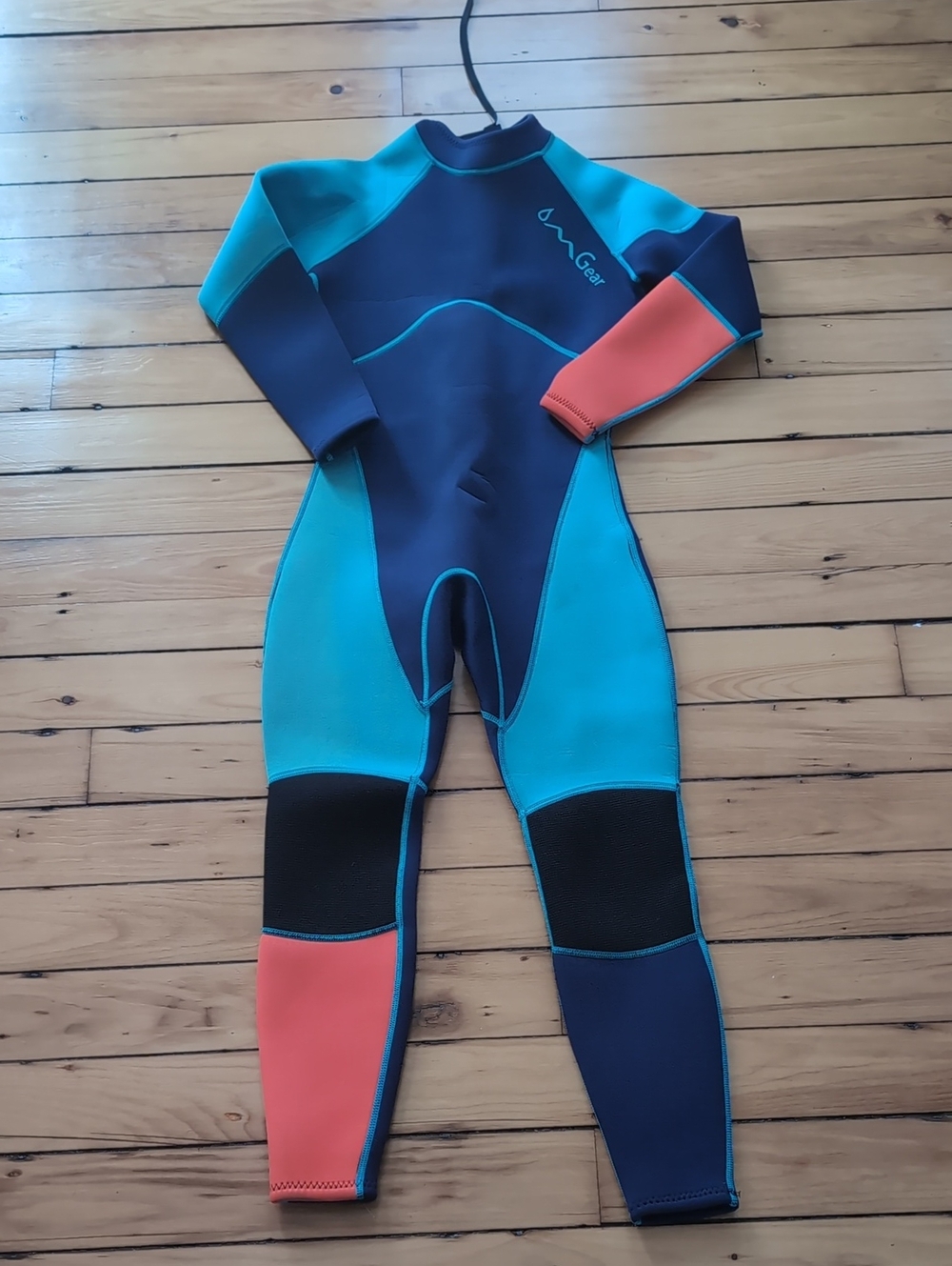OMGear Teal, Navy & Coral Colorblock Full Wetsuit.  Size Small